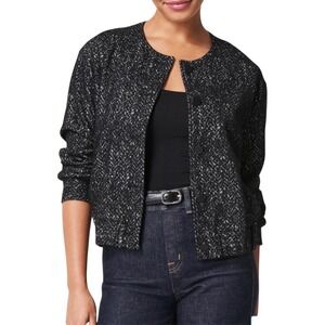 NWT Spanx Ponte Bomber Jacket Herringbone Black White Size Medium